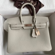 Imitation Hermes Birkin 25 Retourne Handmade Bag In Pearl Grey Clemence Leather JM1836EY41