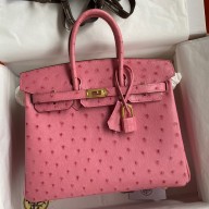 Replica Hermes Birkin 25 Retourne Handmade Bag In Pink Ostrich Leather JM1902PU57
