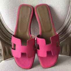 Cheap Hermes Oran Sandals In Rose Red Epsom Leather JM739zS17