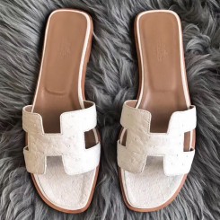 Copy Hermes Oran Sandals In White Ostrich Leather JM799pg57