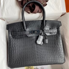 Fake Hermes Birkin 30 Handmade Bag In Black Crocodile Niloticus Matte Skin JM773UI88