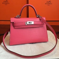 Fake Hermes Kelly Mini II Handmade Bag In Rose Lipstick Chevre Leather JM1703aX74