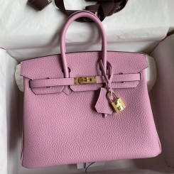 Hermes Birkin 25 Retourne Handmade Bag In Mauve Sylvestre Clemence Leather JM605hu72