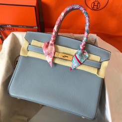 Hermes Birkin 30 Handmade Bag In Blue Lin Clemence Leather JM1499hu72