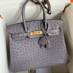 Hermes Birkin 30 Retourne Handmade Bag In Gris Asphalt Ostrich Leather JM754uw21