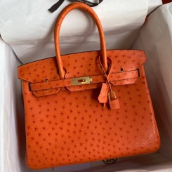 Hermes Birkin 30 Retourne Handmade Bag In Orange Ostrich Leather JM1724ZP49