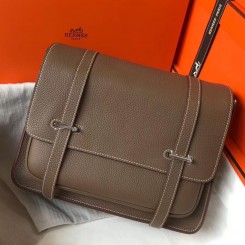 Hermes Steve 35 Messenger Bag In Taupe Clemence Calfskin JM599yC28