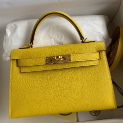 Replica 1:1 Hermes Kelly Mini II Sellier Handmade Bag In Jaune de Naples Epsom Calfskin JM698tX63