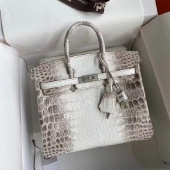 Replica Hermes Diamond Birkin 25cm In Himalaya Niloticus Crocodile Skin JM878Xe44