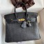 Cheap Hermes Birkin 25 Handmade Bag In Black Crocodile Niloticus Matte Skin JM918vK93