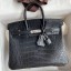 Copy Hermes Birkin 25 Bag In Black Matte Alligator Crocodile Skin JM888it96