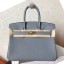 Hermes Birkin 25 Handmade Bag In Blue Lin Clemence Leather JM125Ao69
