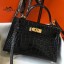 Hermes Kelly Mini II Handmade Bag In Black Crocodile Embossed Leather JM909hI90