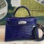 Hermes Kelly Mini II Handmade Bag In Blue Alligator Crocodile JM139uZ84