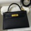 Hermes Kelly Mini II Sellier Handmade Bag In Black Chevre Mysore Leather JM785yx89
