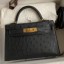 Hermes Kelly Mini II Sellier Handmade Bag In Black Ostrich Leather JM1564bM57