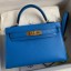 Hermes Kelly Mini II Sellier Handmade Bag In Blue Hydra Chevre Mysore Leather JM515KD87