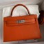 Hermes Kelly Mini II Sellier Handmade Bag In Orange Chevre Mysore Leather JM887pB23