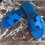 Hermes Oran Slide Sandals In Blue Hydra Epsom Calfskin JM619XZ90