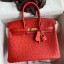 Imitation Hermes Birkin 25 Retourne Handmade Bag In Red Ostrich Leather JM78Nj42