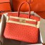 Imitation Hermes Birkin 30 Handmade Bag In Orange Ostrich Skin JM1769qe74