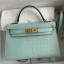 Imitation Hermes Kelly Mini II Sellier Handmade Bag In Vert D'eau Matte Alligator Leather JM577qe74