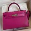 Imitation High Quality Hermes Kelly Mini II Sellier Handmade Bag In Rose Purple Chevre Mysore Leather JM200Ki36