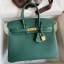 Knockoff Hermes Birkin 25 Handmade Bag In Malachite Clemence Leather JM1324cL56