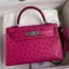 Replica Hermes Kelly Mini II Sellier Handmade Bag In Rose Red Ostrich Leather JM841yP83
