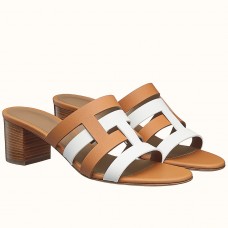 AAA Imitation Hermes Amica 5mm Sandals In Brown/White Calfskin JM687iE46