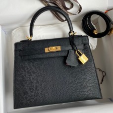 Best Imitation Hermes Kelly Sellier 25 Handmade Bag In Black Mysore Goatskin JM1901oc92