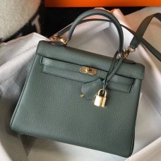 Copy Hermes Kelly 25cm Retourne Bag In Vert Amande Clemence Leather JM944lS75