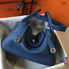 Copy Hermes Lindy 30cm Bag In Blue Agate Clemence Leather PHW JM635tk27