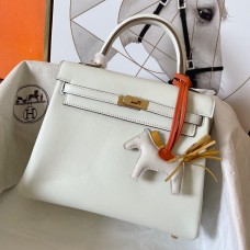 Fake Replica Hermes Kelly Retourne 25 Handmade Bag In Craie Swift Calfskin JM1342wE81
