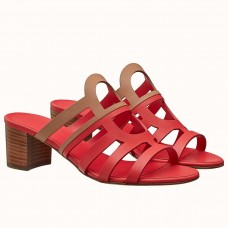 Hermes Celena Sandals 50mm In Red/Brown Calfskin JM40Yd28