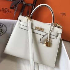Hermes Kelly 25cm Sellier Bag In White Epsom Leather JM823bF80