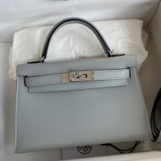 Hermes Kelly Mini II Sellier Handmade Bag In Blue Glacier Epsom Calfskin JM2024kK84