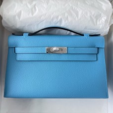 Hermes Kelly Pochette Handmade Bag In Blue du Nord Epsom Calfskin JM236kK84