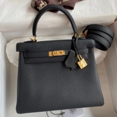Hermes Kelly Retourne 25 Handmade Bag In Black Clemence Leather JM1762kv47