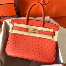 Imitation Hermes Birkin 30 Handmade Bag In Orange Ostrich Skin JM1769qe74