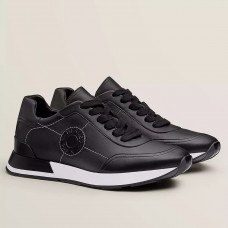 Imitation Hermes Men's Drive Sneakers In Black Leather JM831if87