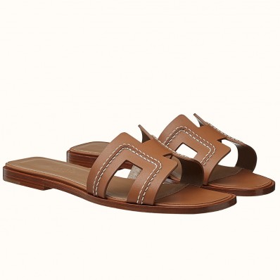 AAA Hermes Oran Sandals In Brown Leather With Stitched Detail JM1246xz31