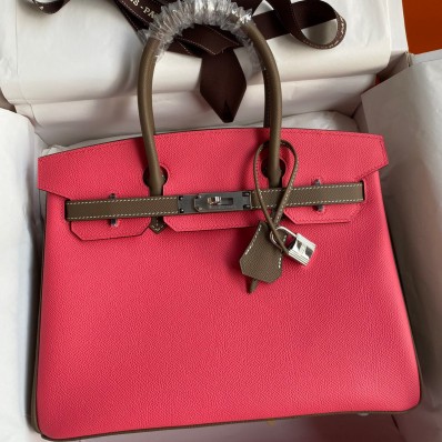 AAAAA Hermes HSS Birkin 30 Bicolor Bag in Rose Lipstick and Taupe Epsom Calfskin JM1551np74