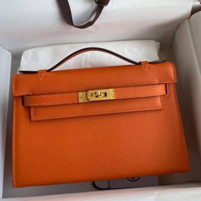 Best Imitation Hermes Kelly Pochette Handmade Bag In Orange Epsom Calfskin JM1305oc92