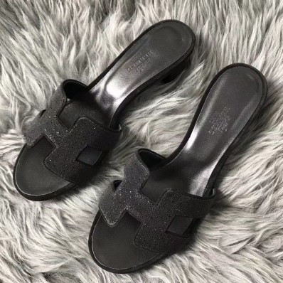 Best Quality Hermes Oasis Sandals In Black Suede with Rhinestone JM1200nV25
