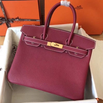 Copy Hermes Birkin 30 Handmade Bag In Ruby Clemence Leather JM1933ex34