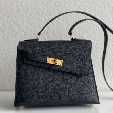 Copy Hermes Kelly En Desordre 20 Handmade Bag In Black Epsom Calfskin JM410Kl59