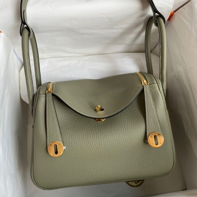 Copy Hermes Lindy 26 Handmade Bag In Sauge Clemence Leather JM904Lo91