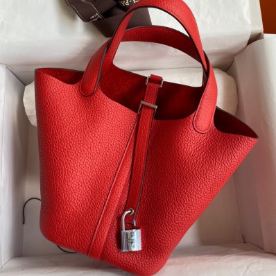 Copy Hermes Picotin Lock 18 Handmade Bag in Red Clemence Leather JM203pg57