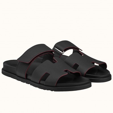 Copy Hermes Women's Chypre Sandals In Black Epsom Calfskin JM1872Wq19